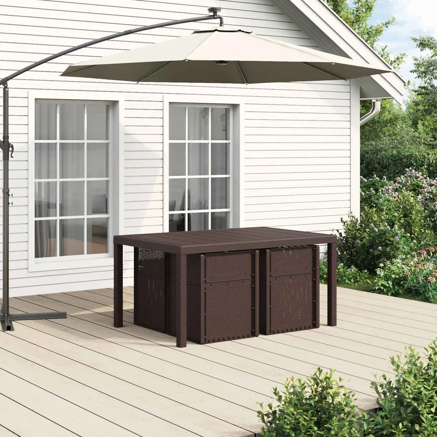 Ensemble de salle à manger pour jardin 5 pcs Marron et crème PP - 4