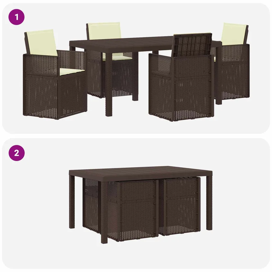 Ensemble de salle à manger pour jardin 5 pcs Marron et crème PP - 8