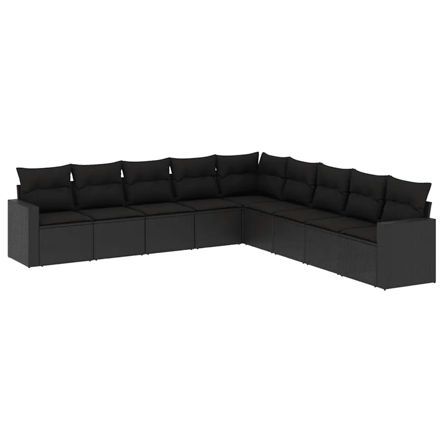Salon de jardin 9 pcs avec coussins noir résine tressée - 2