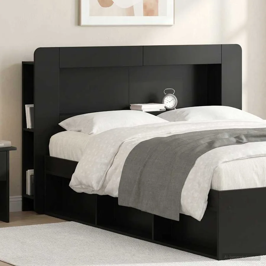 Cabinet de Tête de Lit avec stockage Bois d’ingénierie - 4
