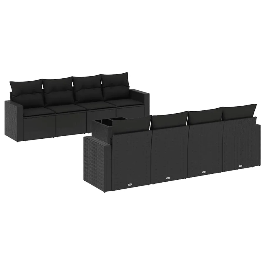 Salon de jardin 9 pcs avec coussins noir résine tressée - 2