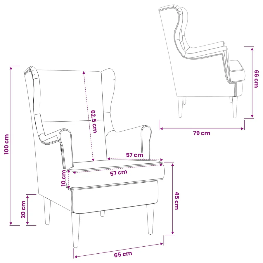Fauteuil Bordeaux Velours - 10