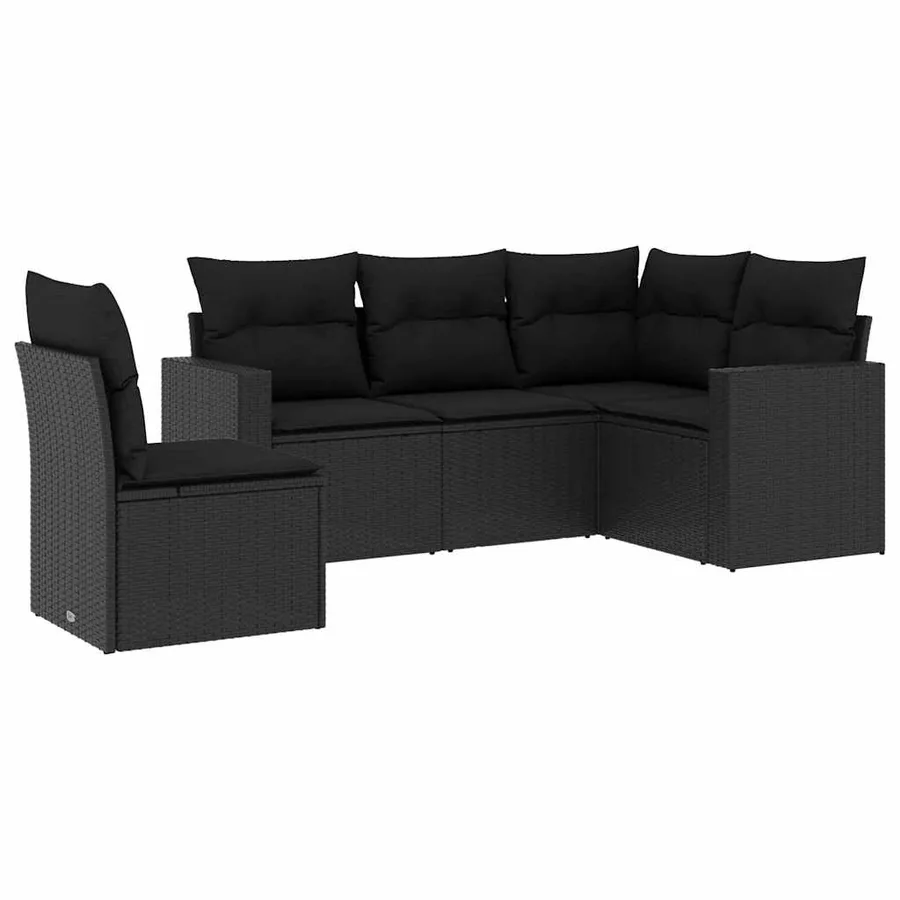 Salon de jardin 5 pcs avec coussins noir résine tressée - 2