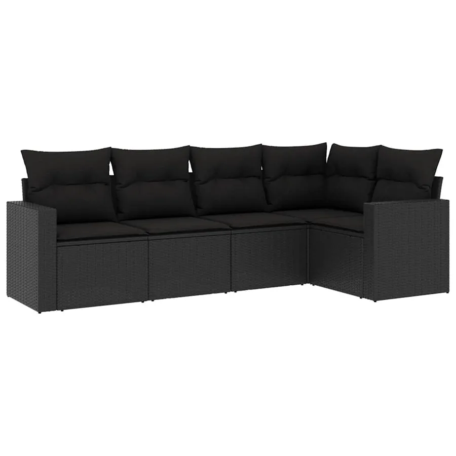 Salon de jardin 5 pcs avec coussins noir résine tressée - 2