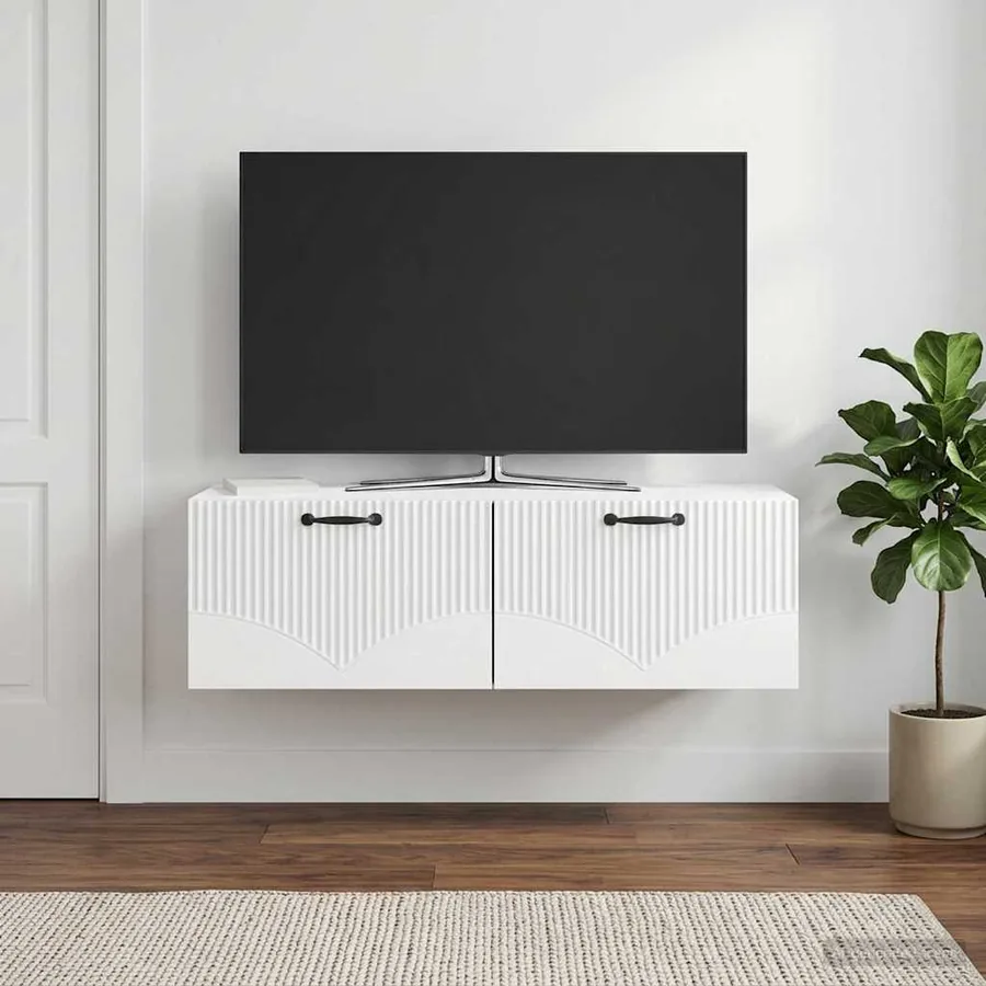 Meuble TV mural Montage mural Blanc brillant 98 x 41 x 30 cm