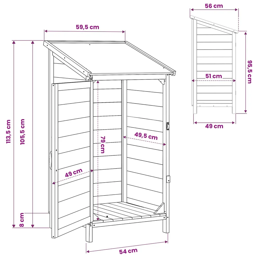 Abri de jardin Marron 59,5 x 56 x 113,5 cm Bois de Sapin Massif - 11