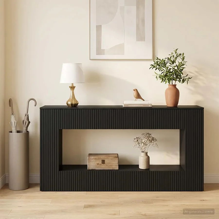 Table console Rayé Noir 155 x 29 x 74 cm Bois d’ingénierie