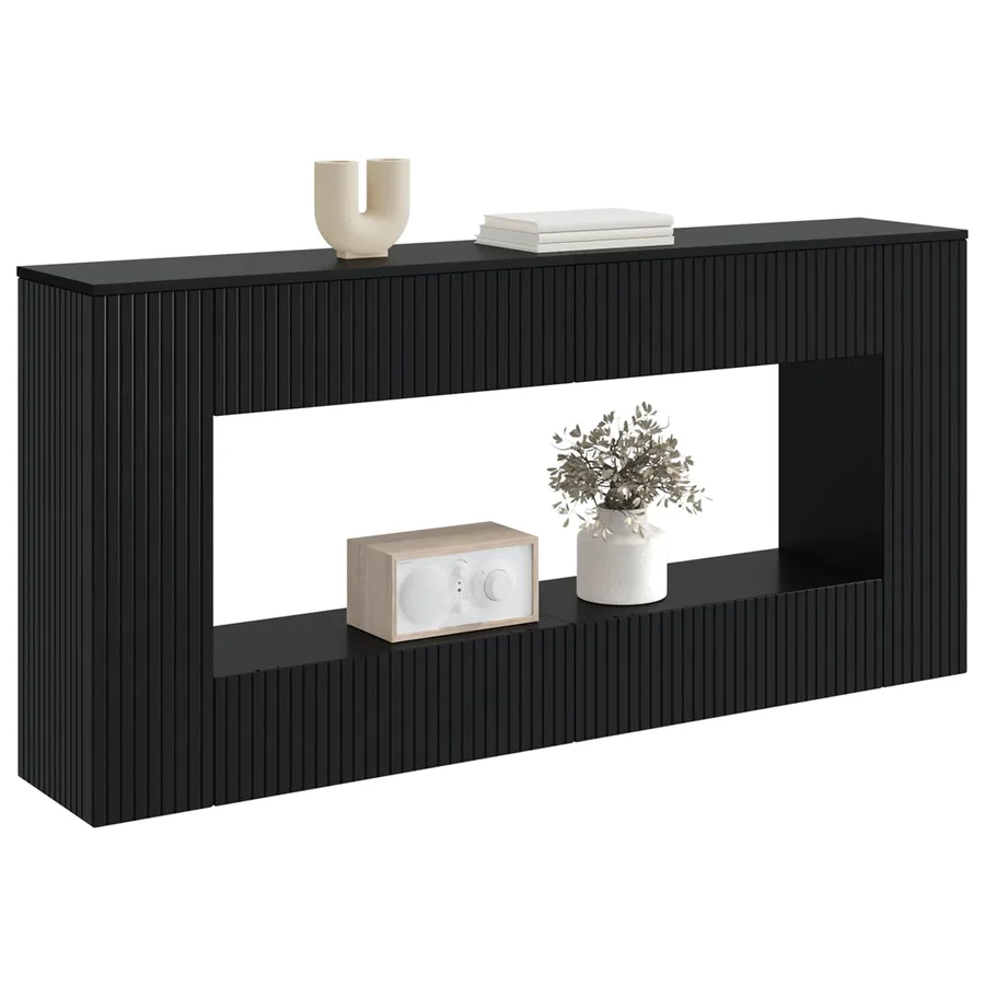 Table console Rayé Noir 155 x 29 x 74 cm Bois d’ingénierie - 3