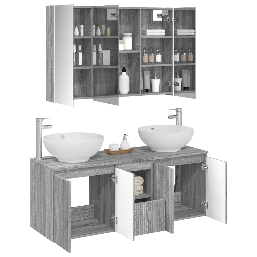 Ensemble d'armoire de salle de bain 4 pcs Sonoma gris - 3