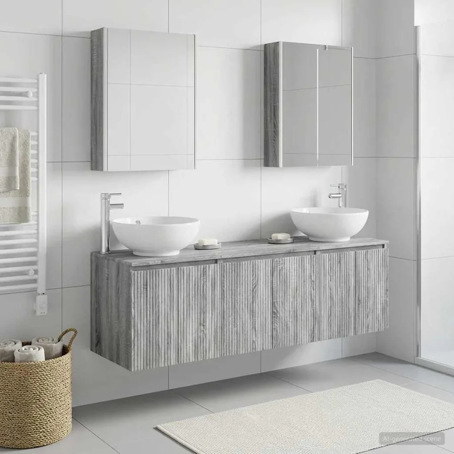 Ensemble d'armoire de salle de bain 5 pcs Sonoma gris
