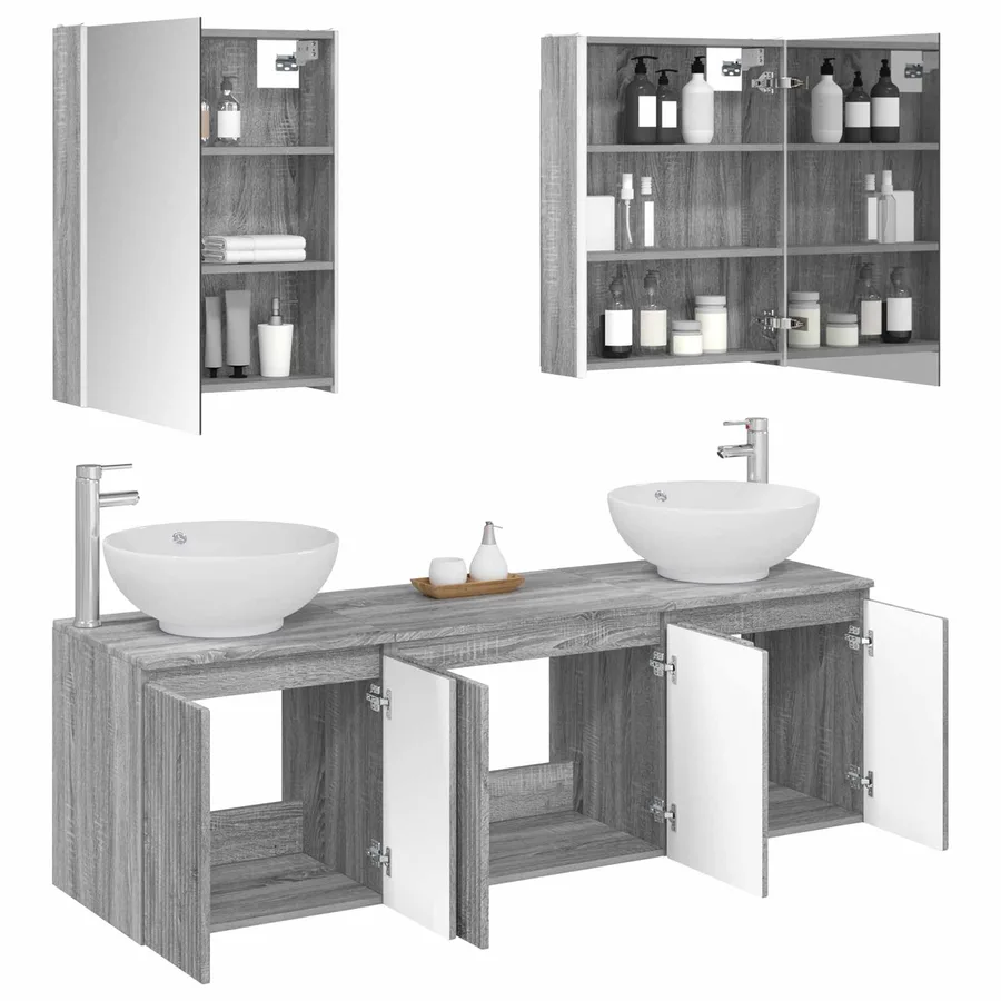Ensemble d'armoire de salle de bain 5 pcs Sonoma gris - 3