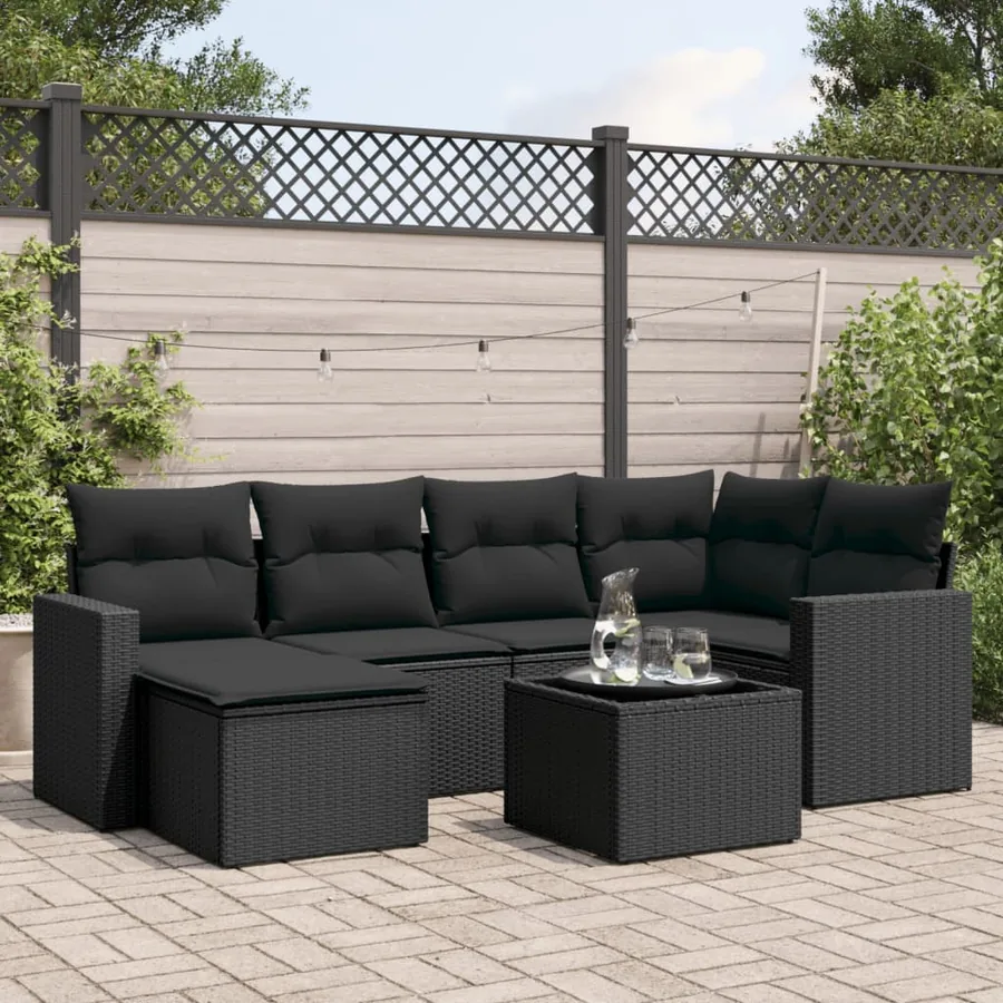 Salon de jardin 7 pcs avec coussins noir résine tressée 65,5 x 62 x 69 cm - 56,2 kg
