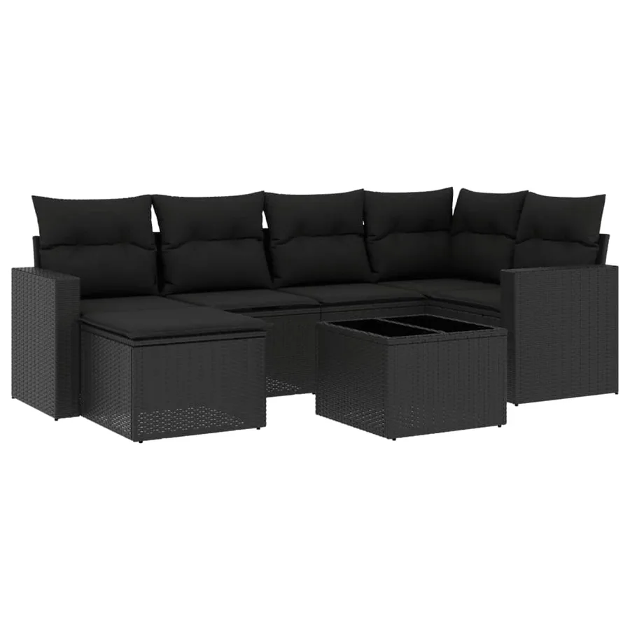 Salon de jardin 7 pcs avec coussins noir résine tressée 65,5 x 62 x 69 cm - 56,2 kg - 2