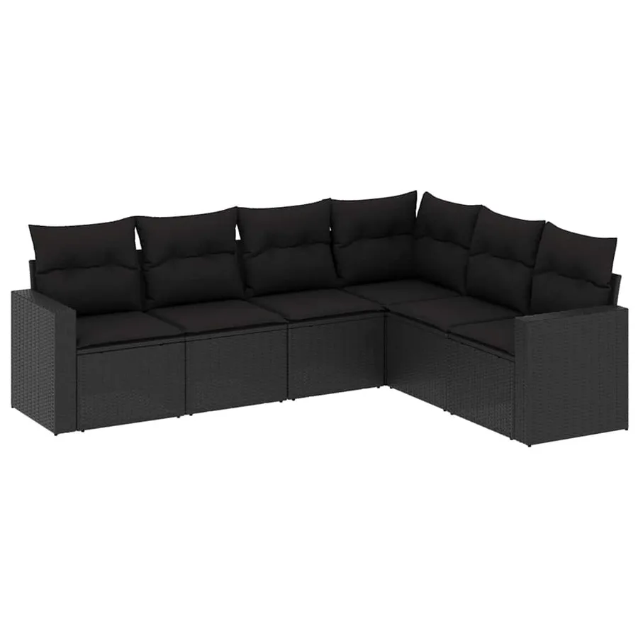 Salon de jardin 6 pcs avec coussins noir résine tressée - 2