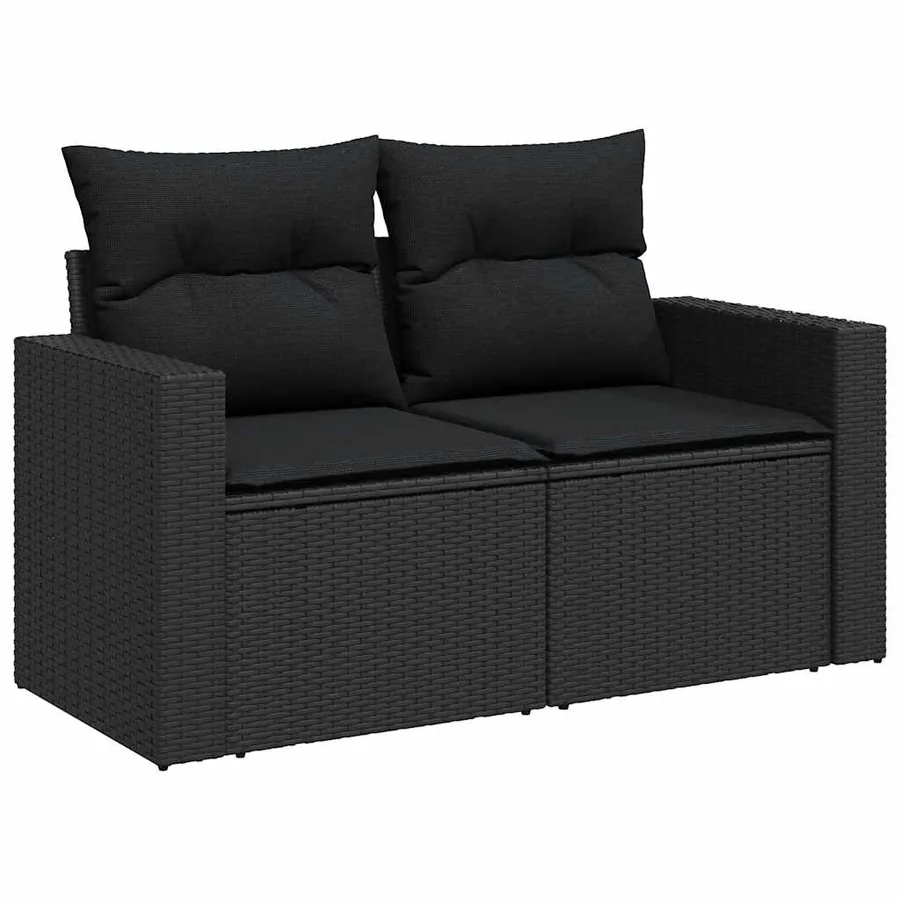 Salon de jardin 6 pcs avec coussins noir résine tressée - 4