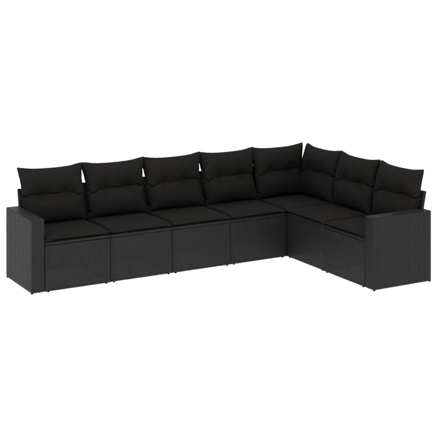 Salon de jardin 7 pcs avec coussins noir résine tressée 65,5 x 62 x 69 cm - 55,4 kg - 2