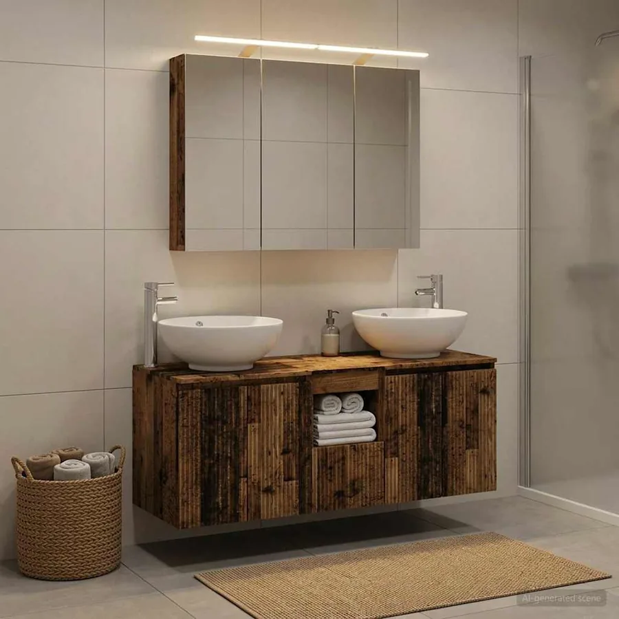 Ensemble d'armoire de salle de bain 4 pcs Bois ancien