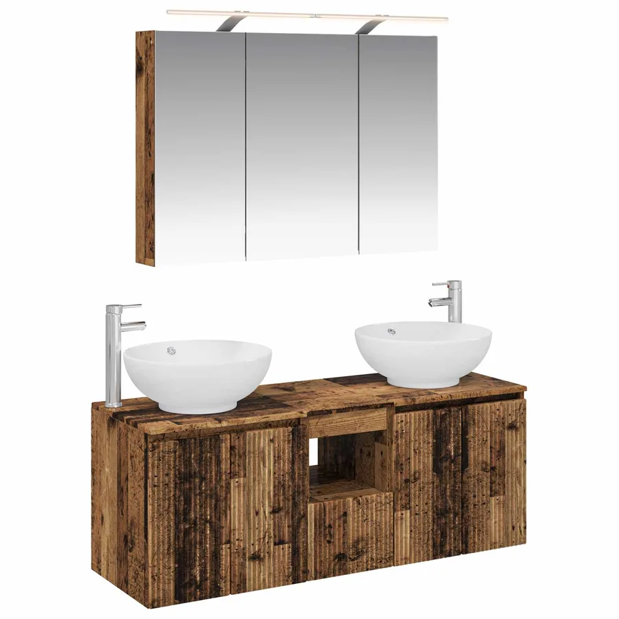 Ensemble d'armoire de salle de bain 4 pcs Bois ancien - 2