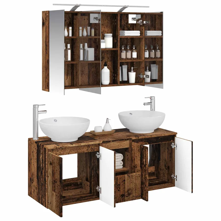 Ensemble d'armoire de salle de bain 4 pcs Bois ancien - 3