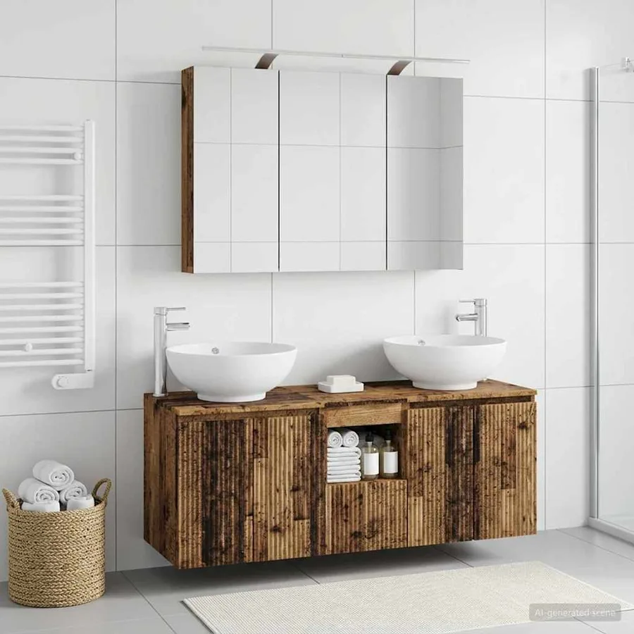 Ensemble d'armoire de salle de bain 4 pcs Bois ancien - 4