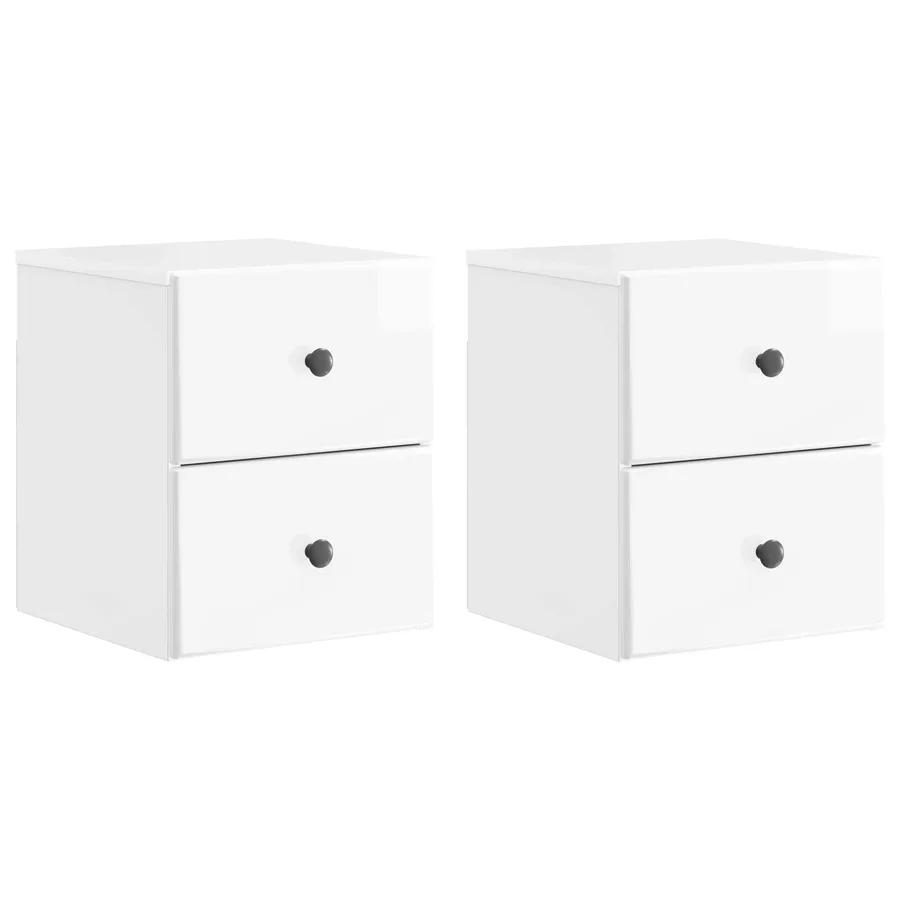 Cabinet de chevet mural 2 pcs Blanc brillant 34,5 x 33 x 40 cm - 2