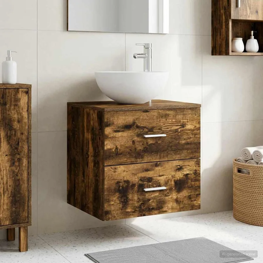 Vanité de lavabo mural Chêne fumé 49,5 x 41 x 64,5 cm