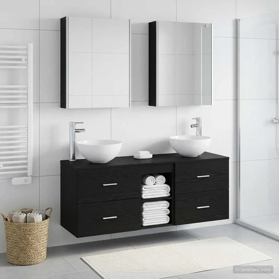 Ensemble de mobilier de salle de bain 5 pcs Chêne noir