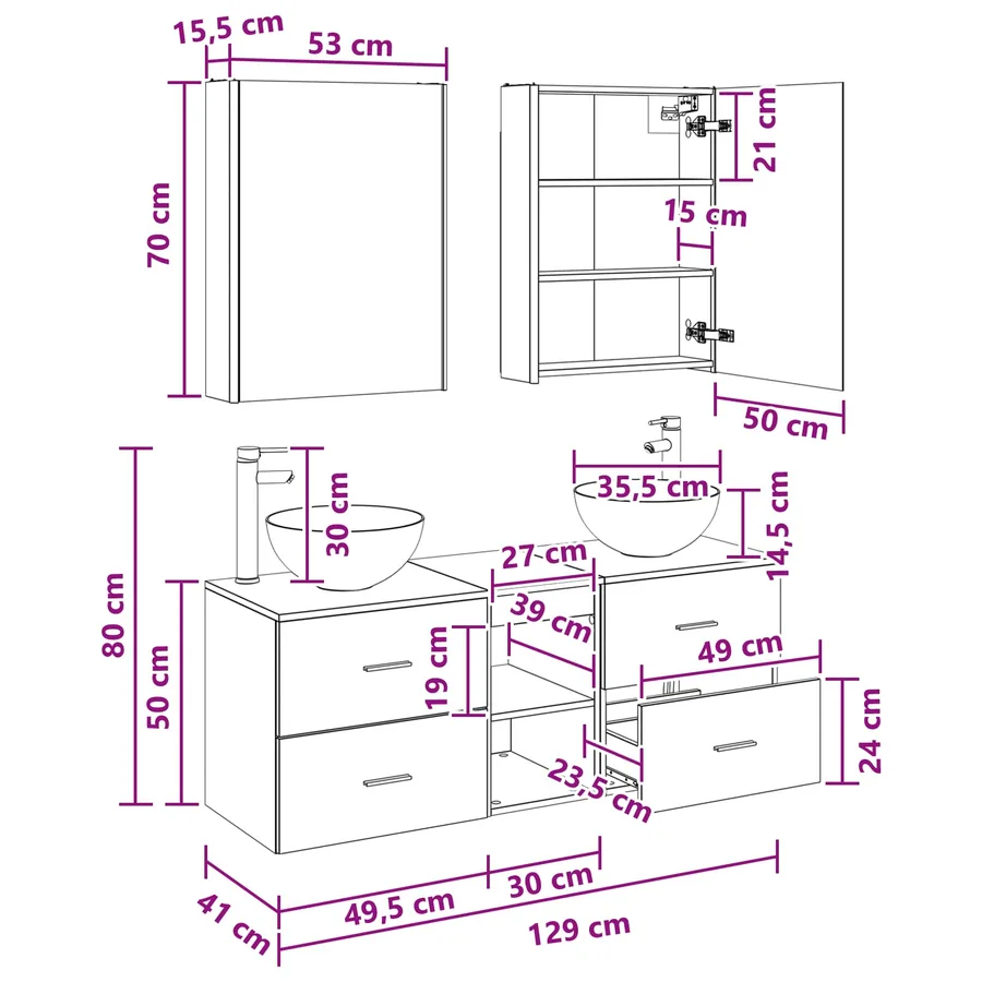 Ensemble de mobilier de salle de bain 5 pcs Chêne noir - 14