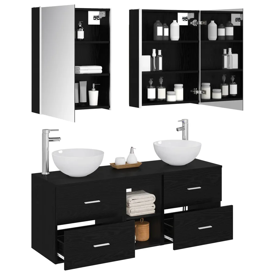 Ensemble de mobilier de salle de bain 5 pcs Chêne noir - 3
