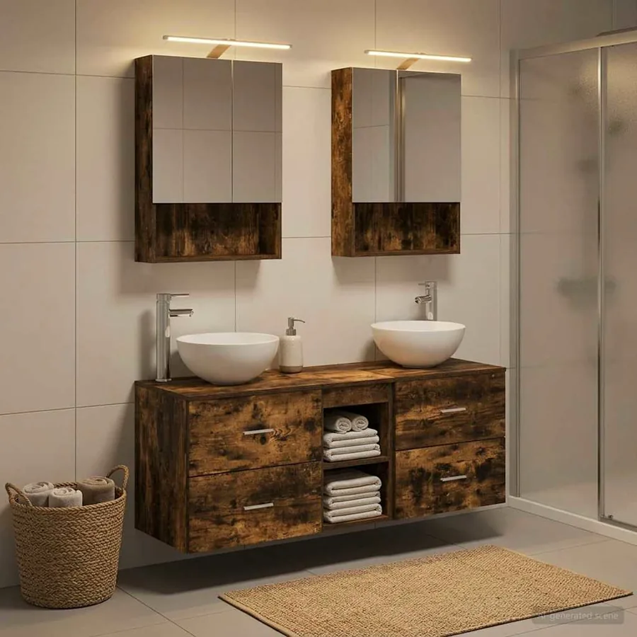 Ensemble de mobilier de salle de bain 5 pcs Chêne fumé