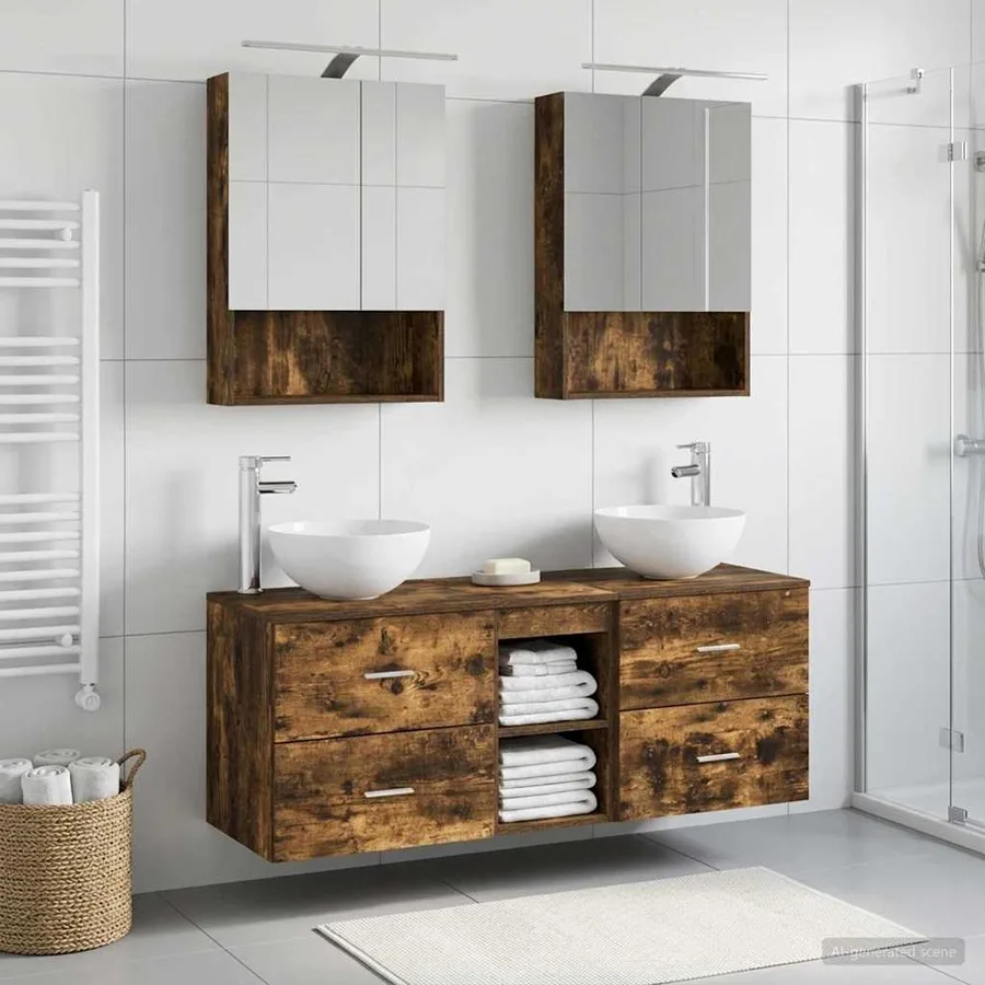 Ensemble de mobilier de salle de bain 5 pcs Chêne fumé - 4