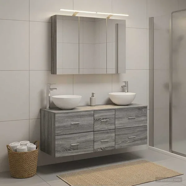 Ensemble de mobilier de salle de bain 4 pcs Sonoma gris