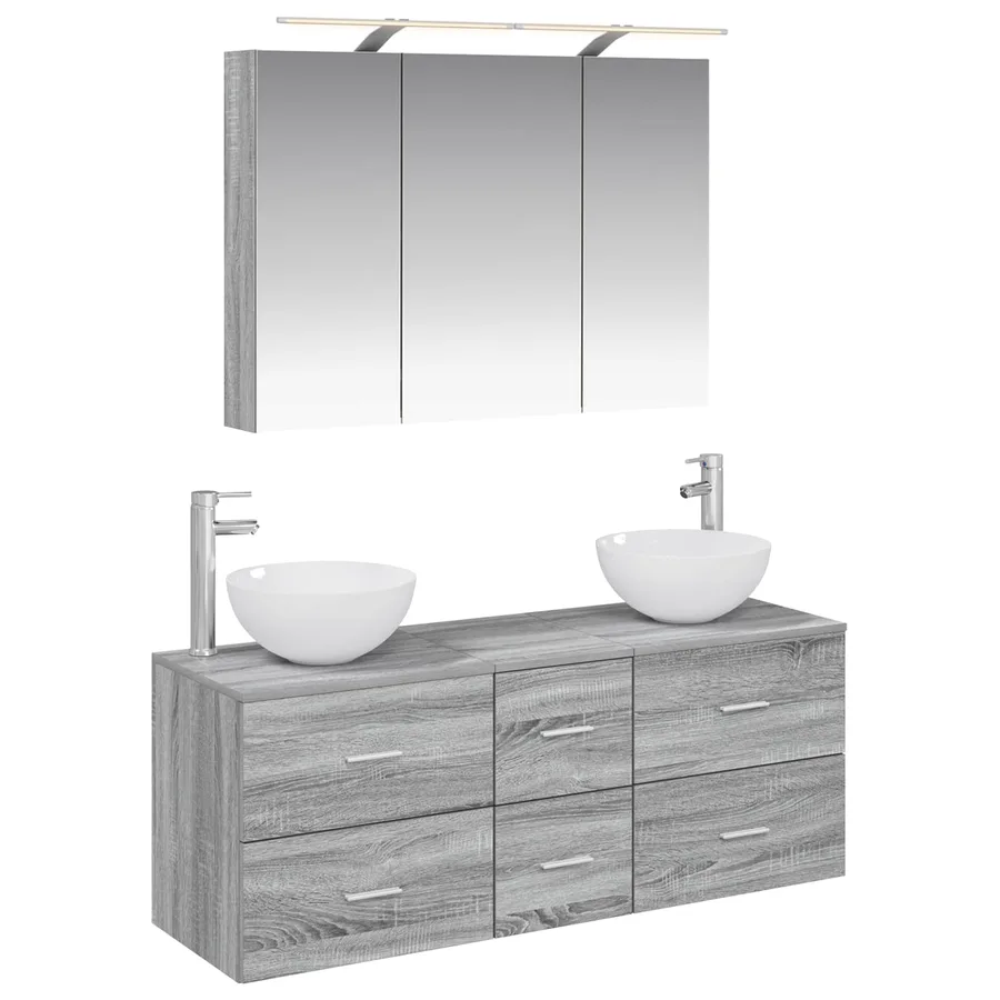 Ensemble de mobilier de salle de bain 4 pcs Sonoma gris - 2