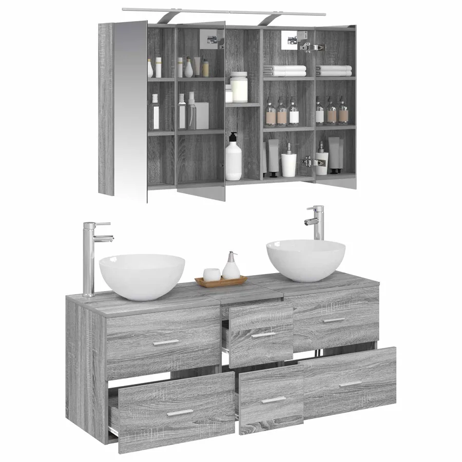 Ensemble de mobilier de salle de bain 4 pcs Sonoma gris - 3