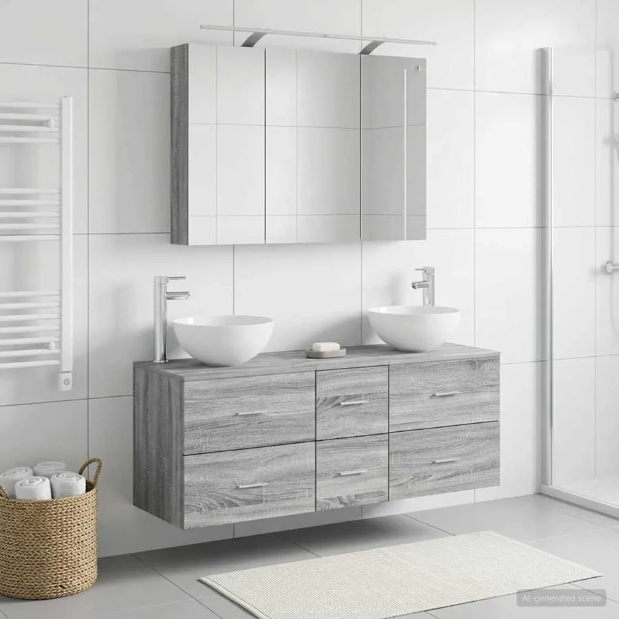 Ensemble de mobilier de salle de bain 4 pcs Sonoma gris - 4