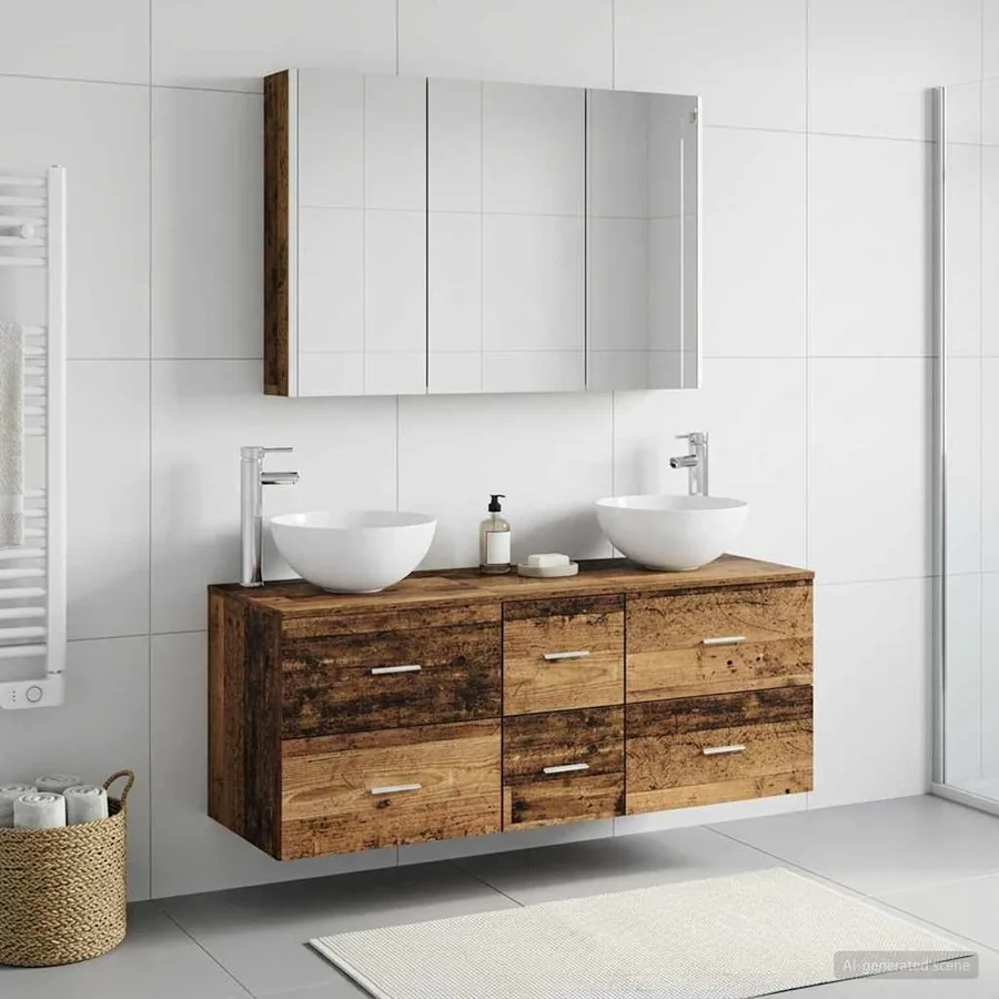 Ensemble de mobilier de salle de bain 4 pcs Bois ancien