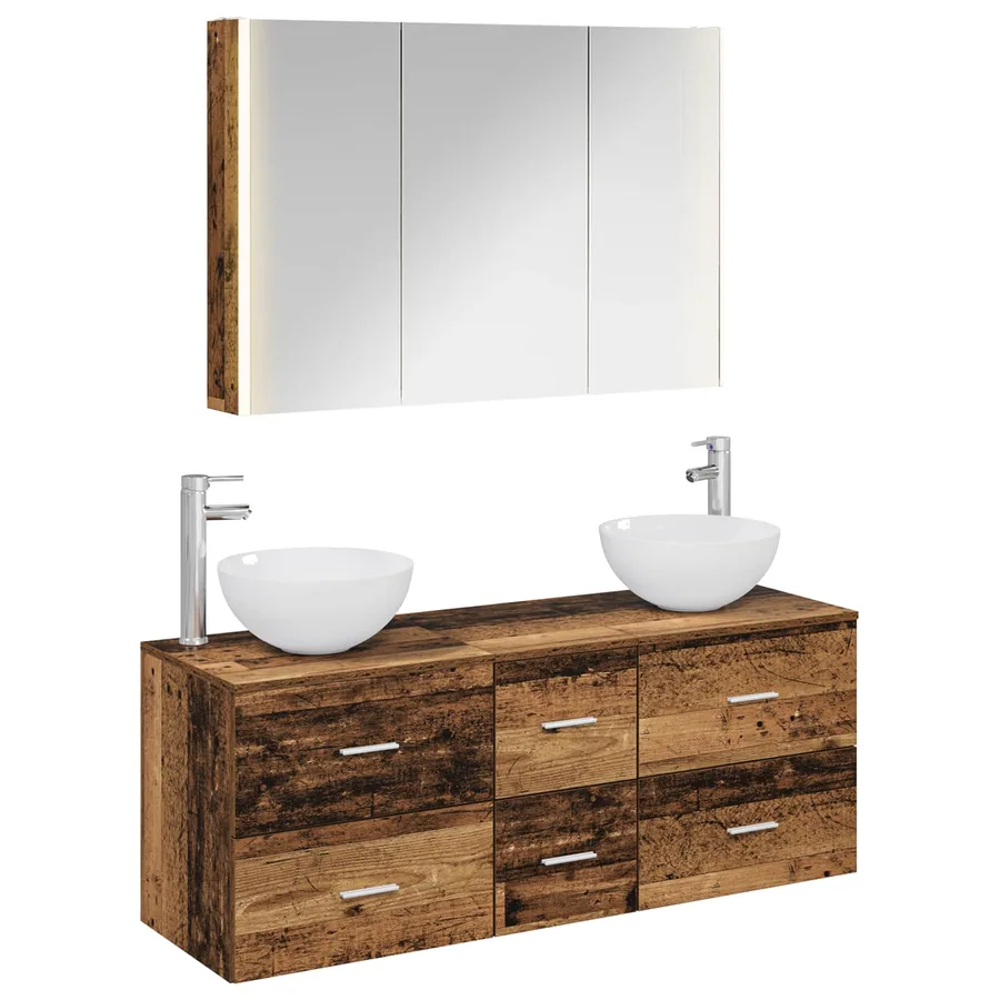 Ensemble de mobilier de salle de bain 4 pcs Bois ancien - 2