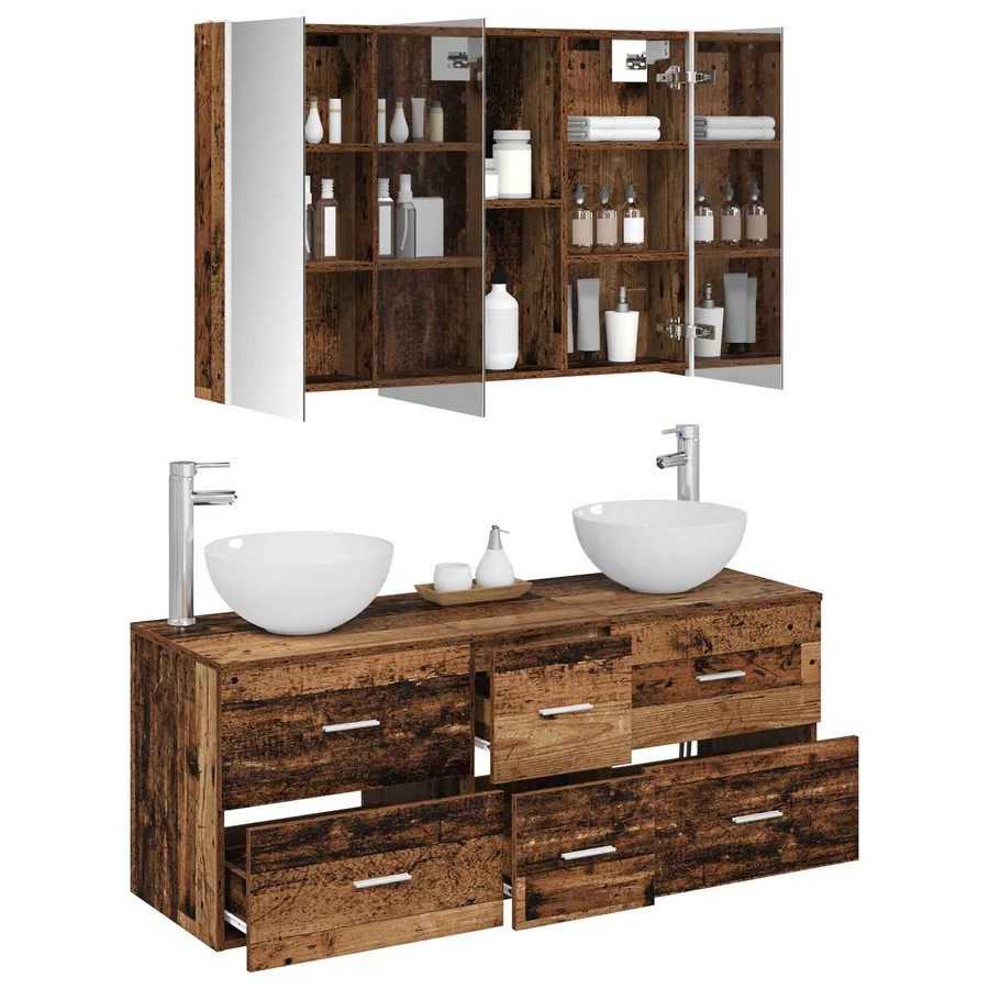 Ensemble de mobilier de salle de bain 4 pcs Bois ancien - 3