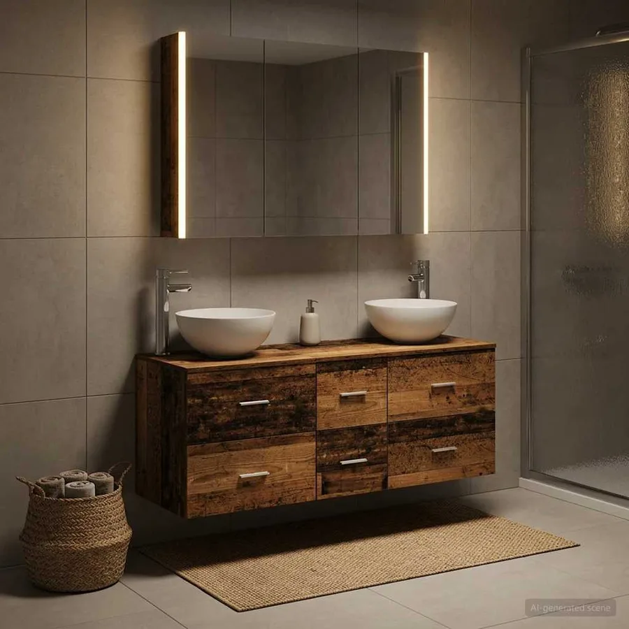 Ensemble de mobilier de salle de bain 4 pcs Bois ancien - 4