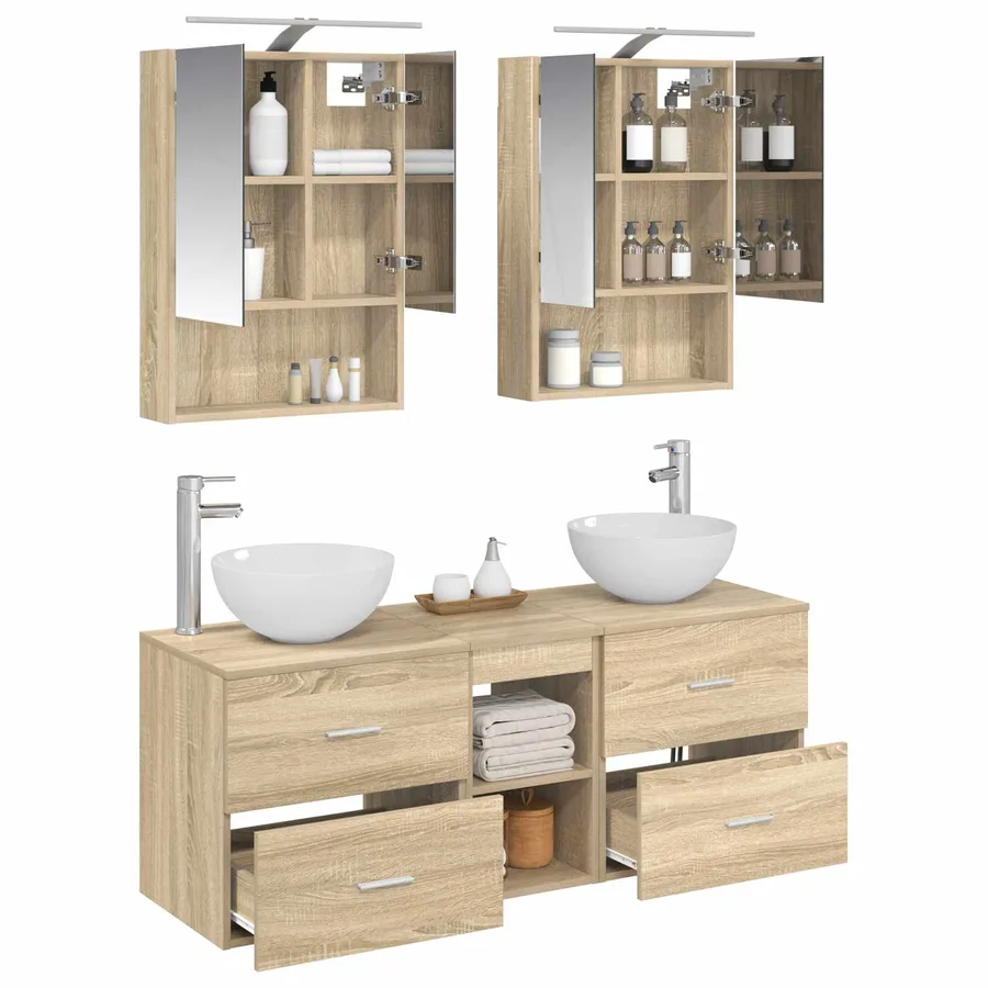 Ensemble de mobilier de salle de bain 5 pcs Chêne Sonoma - 3