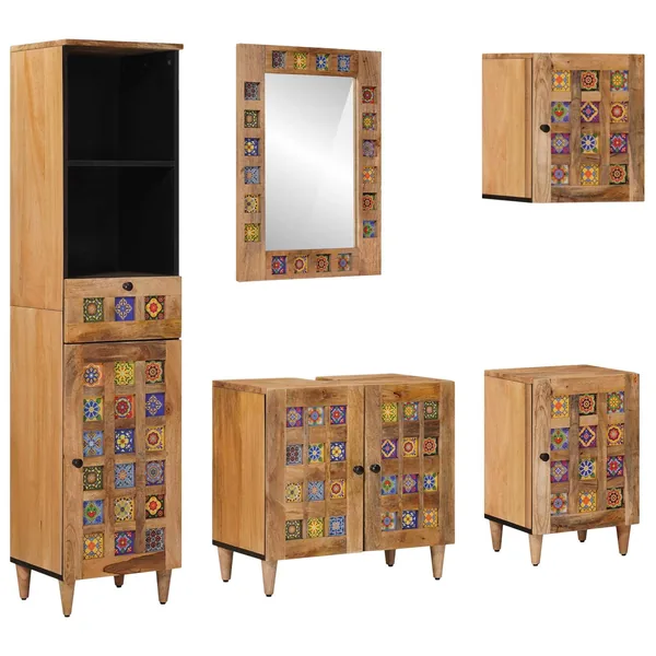 Ensemble de mobilier de salle de bain avec tiroir 5 pcs Naturel