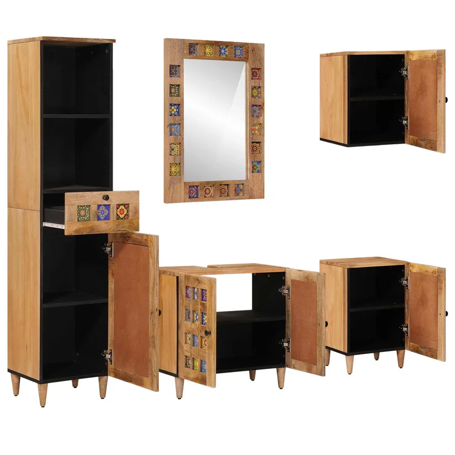 Ensemble de mobilier de salle de bain avec tiroir 5 pcs Naturel - 2
