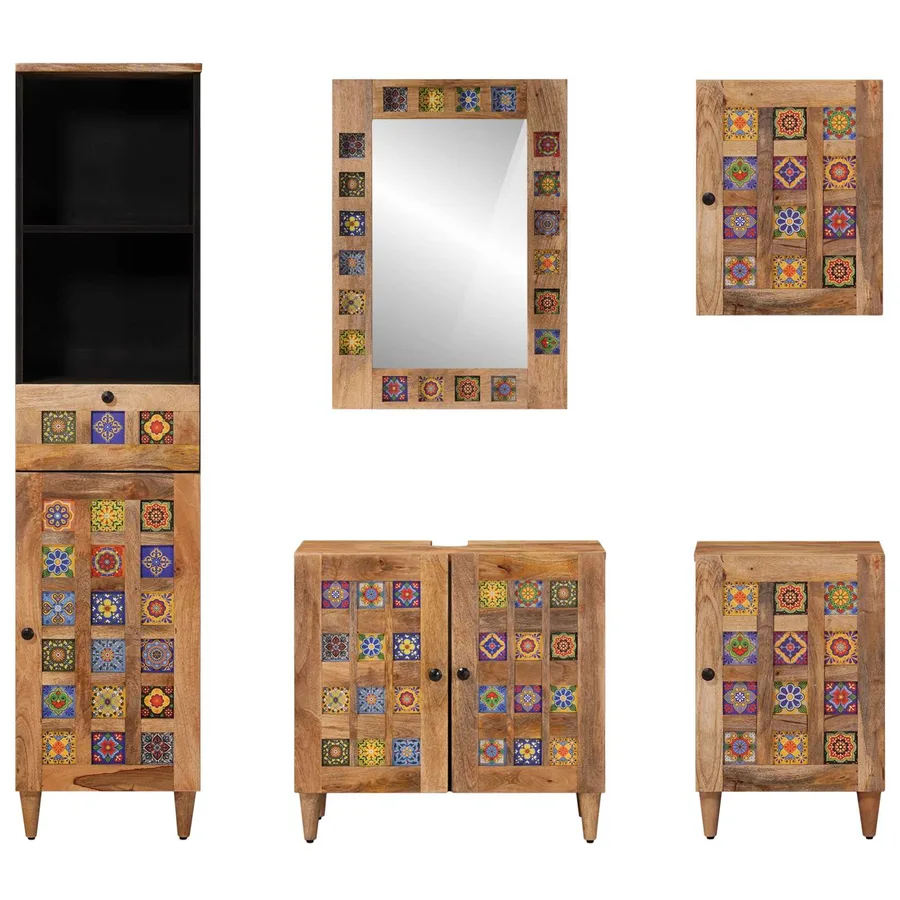 Ensemble de mobilier de salle de bain avec tiroir 5 pcs Naturel - 8
