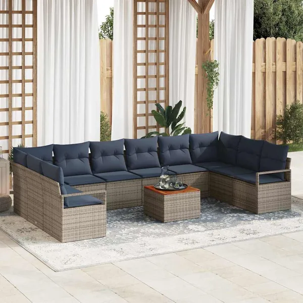 Ensemble de canapé de jardin avec coussin 11 pcs Gris polyrotin