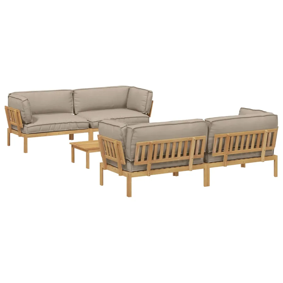 Ensemble de Canapés Uni 5 pcs Taupe Bois d'Acacia Massif - 2