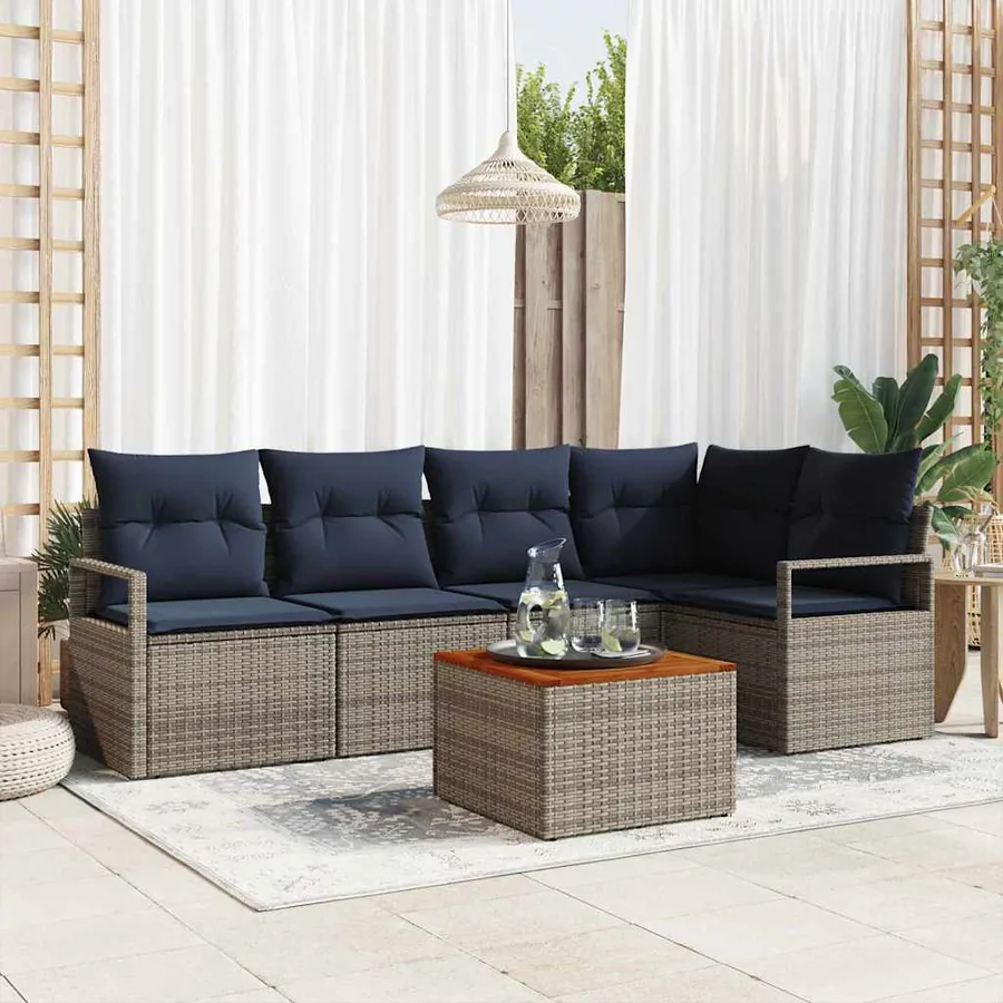 Ensemble de canapé de jardin avec coussin 6 pcs Gris polyrotin