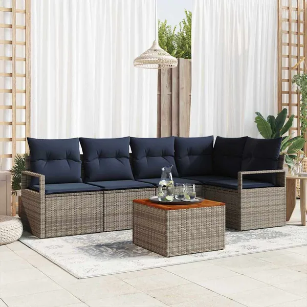 Ensemble de canapé de jardin avec coussin 6 pcs Gris polyrotin