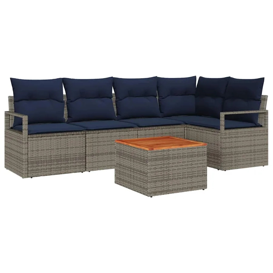 Ensemble de canapé de jardin avec coussin 6 pcs Gris polyrotin - 2
