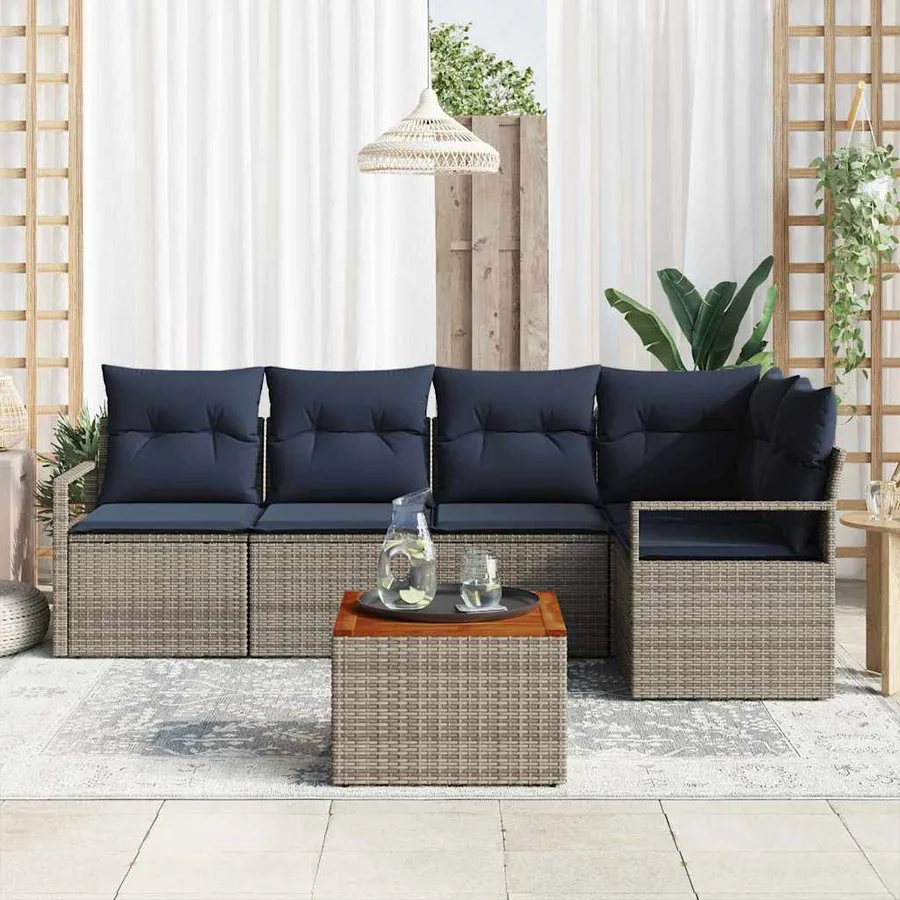 Ensemble de canapé de jardin avec coussin 6 pcs Gris polyrotin - 3
