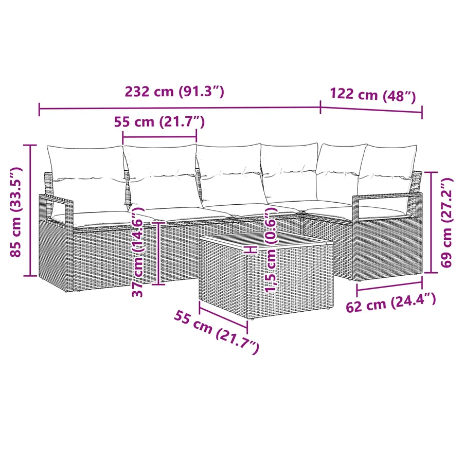 Ensemble de canapé de jardin avec coussin 6 pcs Gris polyrotin - 9